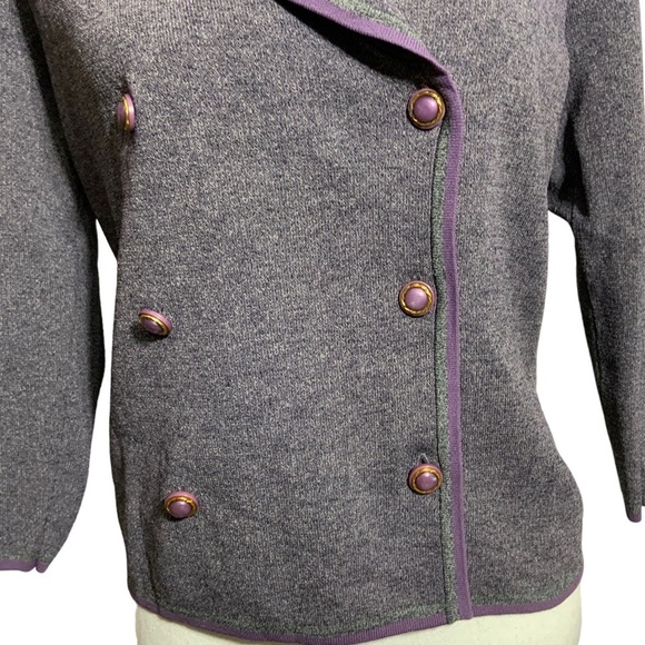 Grace Dane Lewis Vintage Blazer Double Breasted Classic Sweater Heather Gray M - Picture 4 of 16